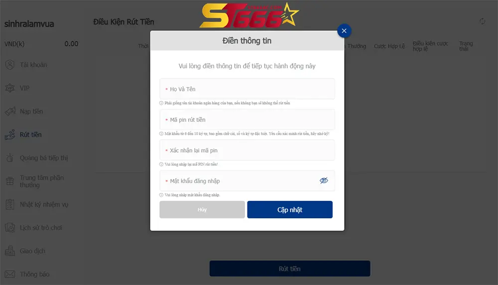 Các hình thức hỗ trợ rút tiền ST666